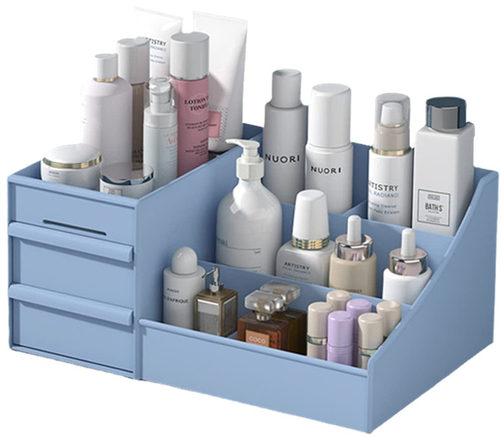 XIOU Makeup Desk Organizer with Drawers Countertop Organizer for Cosmetics Vanity Holder for Lipstick Brushes Lotions Ey